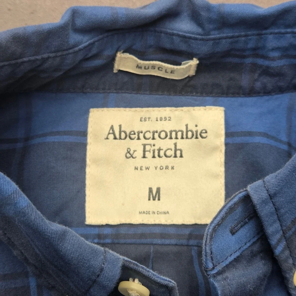 Abercrombie & Fitch Mens Muscle Fit Plaid Button Down Shirt Blue M 125161110